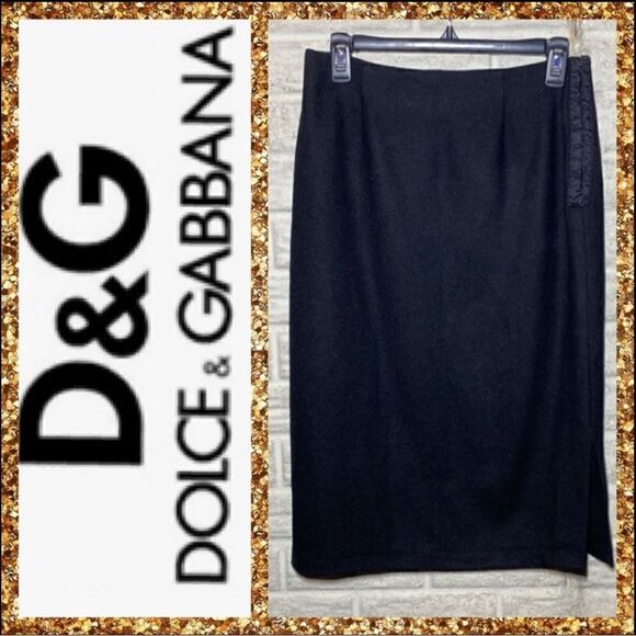MSRP $450 Dolce & Gabbana Black Wool Skirt Women's Size 28 - Picture 1 of 12